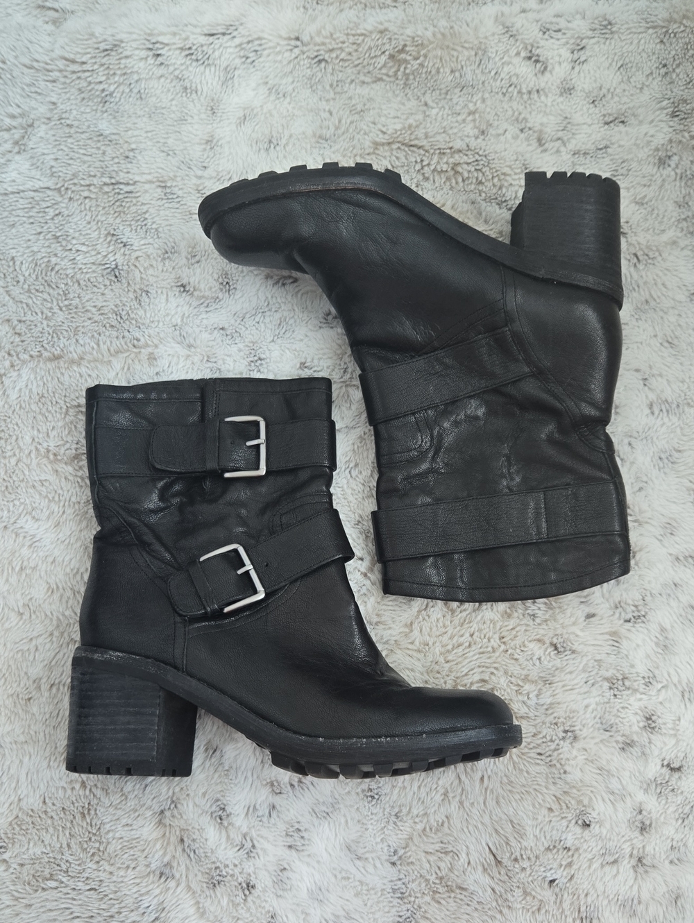 Sam Edelman Black Heeled platform Boots with buckle detailing